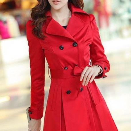 Röd kappa mode trench vinterkappa för kvinnor-kvinnor Röd kappa vinter