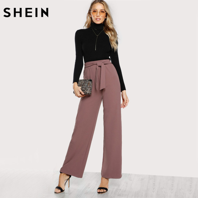 SHEIN Self Tie Waist Palazzo Pants Rosa Elegant High Waist Pants