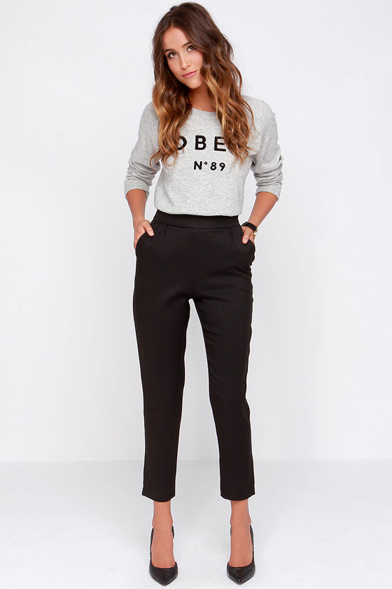 Eleganta svarta byxor - byxor med hög midja - svarta byxor - 37,00 $