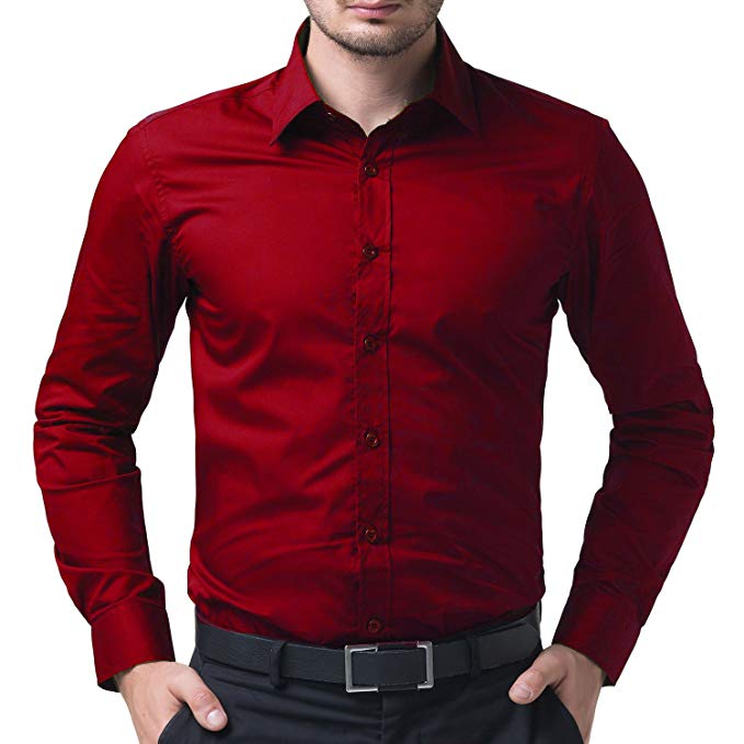 BEING FAB Herr Solid 100 % bomull Normal Fit Casual Röd skjorta