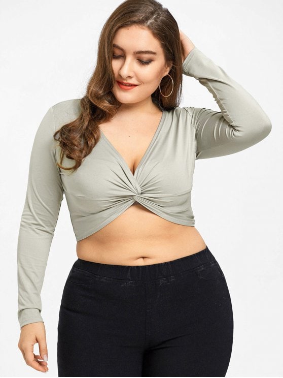 Twist Plus Size Crop Top LÄTT KAFFE: Plus Size T-shirts XL |  Onful