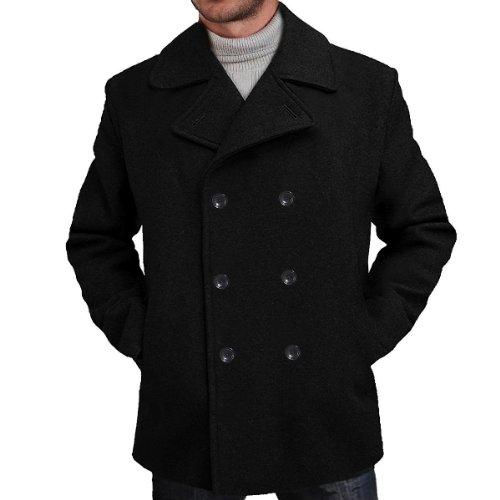 BGSD Men's 'Mark' Classic Wool Blend Pea Coat (vanlig stor och lång