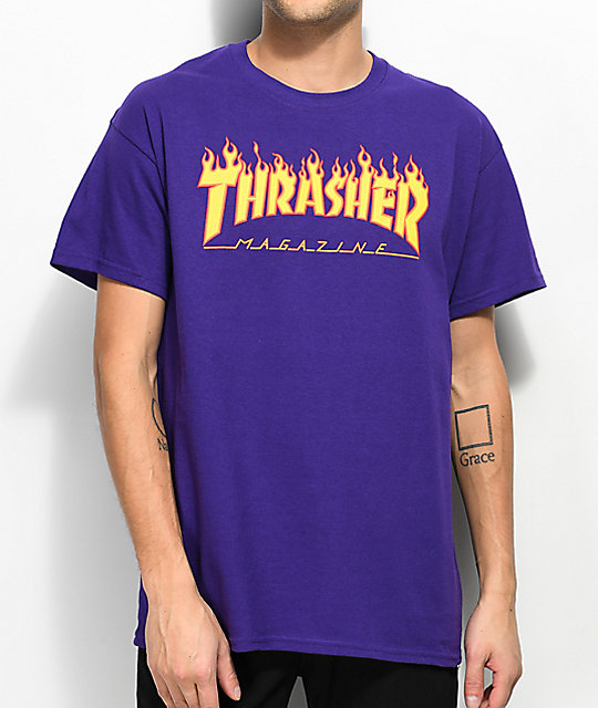 Thrasher Flame Logo Lila T-shirt |  Zumiez