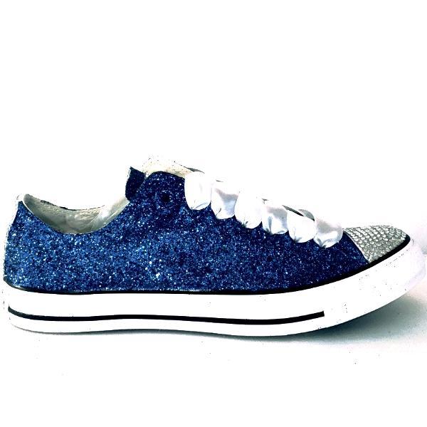 Marinblå Glitter Converse All Stars skor för bröllop brud sneakers