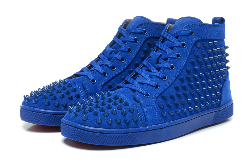 Röd botten Lou Sneakers Spikes skor för män/kvinnor blå mocka