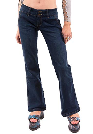 Cindy.  H 70s Style Utsvängda Bootcut Stretch Hipster Jeans - Mörkblå