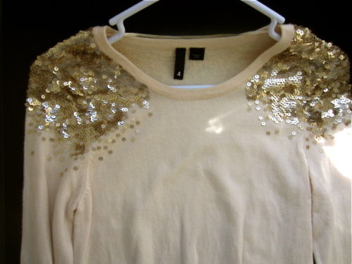 HM Gold Sequined Shoulders Statement Coral Sweater Pullover