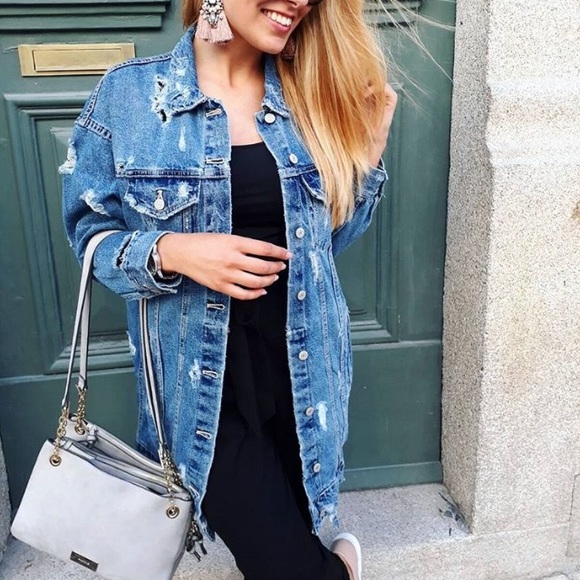 Zara Jackor & kappor |  Distressed lång jeansjacka |  Poshmark