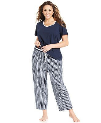 Nautica Plus Size Pyjamas, Maritime Top och Pyjamas Byx Set