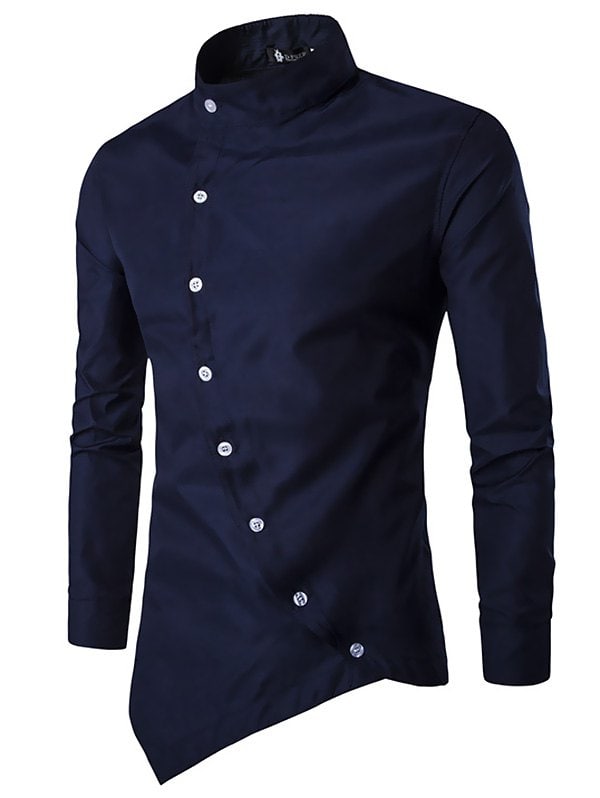 2019 Trendig asymmetrisk långärmad skjorta med ståkrage för män