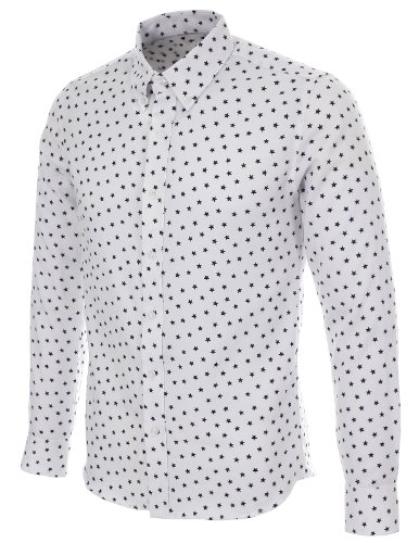 FLATSEVEN Herr Starred Button Down långärmad formell skjorta - blå