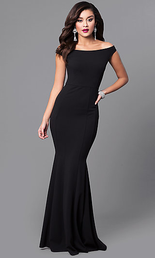 Billig Black Mermaid Off-Shoulder Balklänning -PromGirl