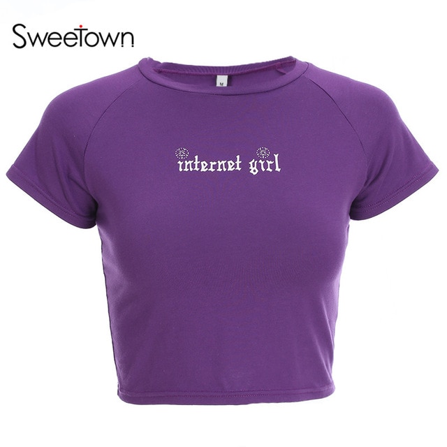 Sweetown Vogue Purple Crop Top Dam T-shirt Toppar Kortärmad tjej
