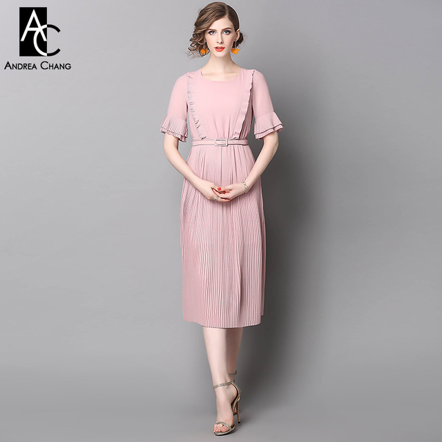 vår sommar landningsbana designer kvinnas klänningar rosa vadlång klänning