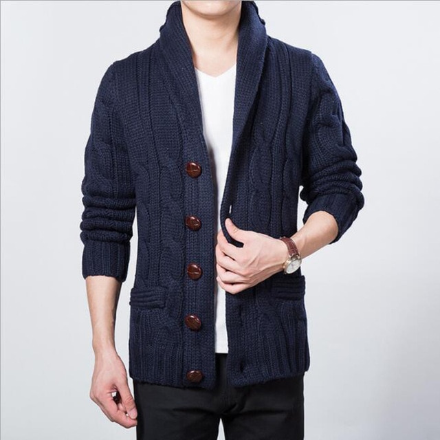 Koreanskt mode träknapp vinter manlig cardigan tröja män sjal