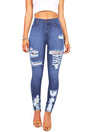 Vibrant Women's Juniors High Waist Jeans Stretchy Ripped Jeans kl