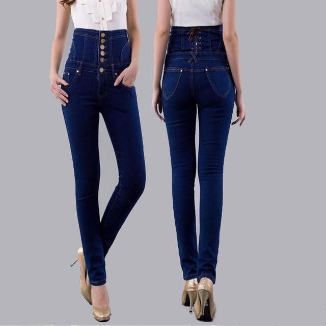 Mode Vintage Dam Empire Midja Jeans Kvinna Skinny Super High