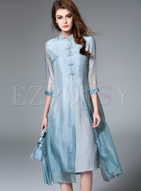 Klänningar |  Skiftklänningar |  Elegant Silk Pure Color Shift-klänning