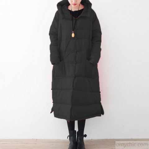 Varm svart vinterparkas trendig plus size quiltad kappa Fin kinesisk