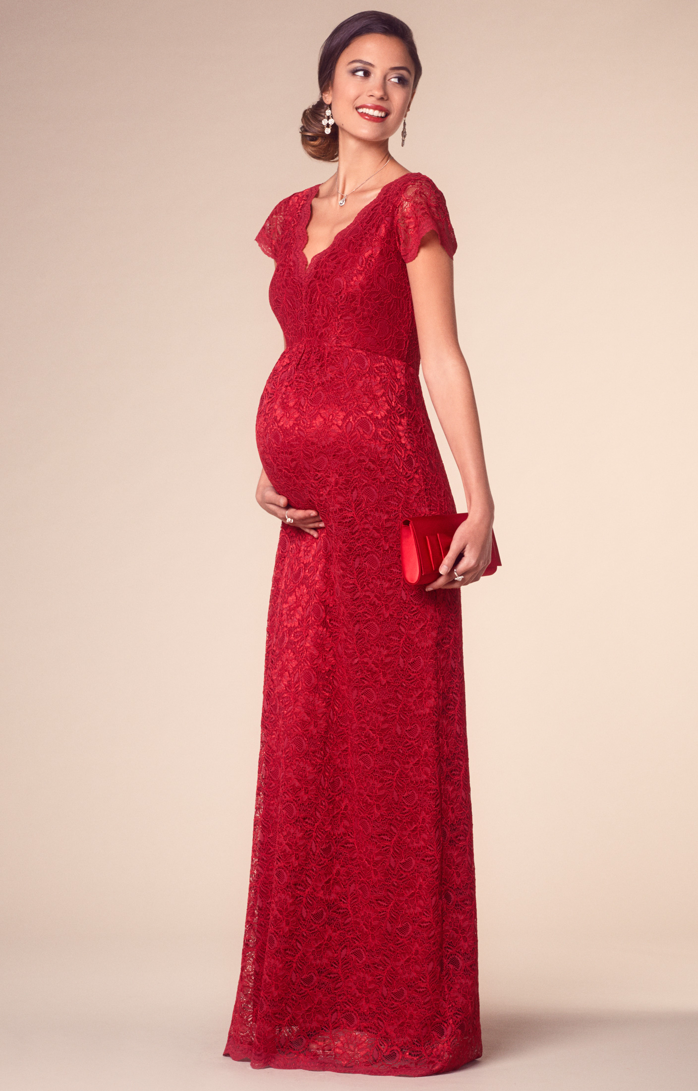 Laura Gravid Lace Gown Long Scarlet från Tiffany Rose