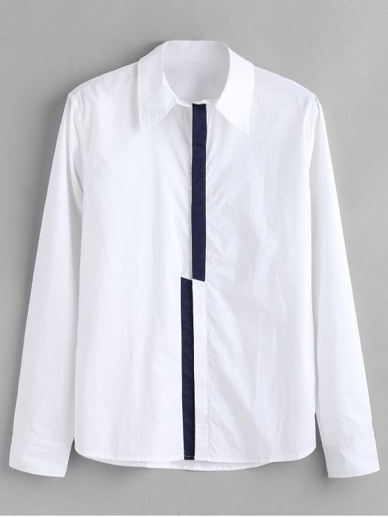 41% RABATT]2019 ZAFUL Color Block Skjorta med dolda knappslå i VIT S