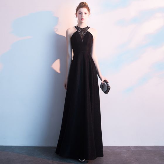Sexiga svarta aftonklänningar 2019 A-Line / Princess Sleeveless