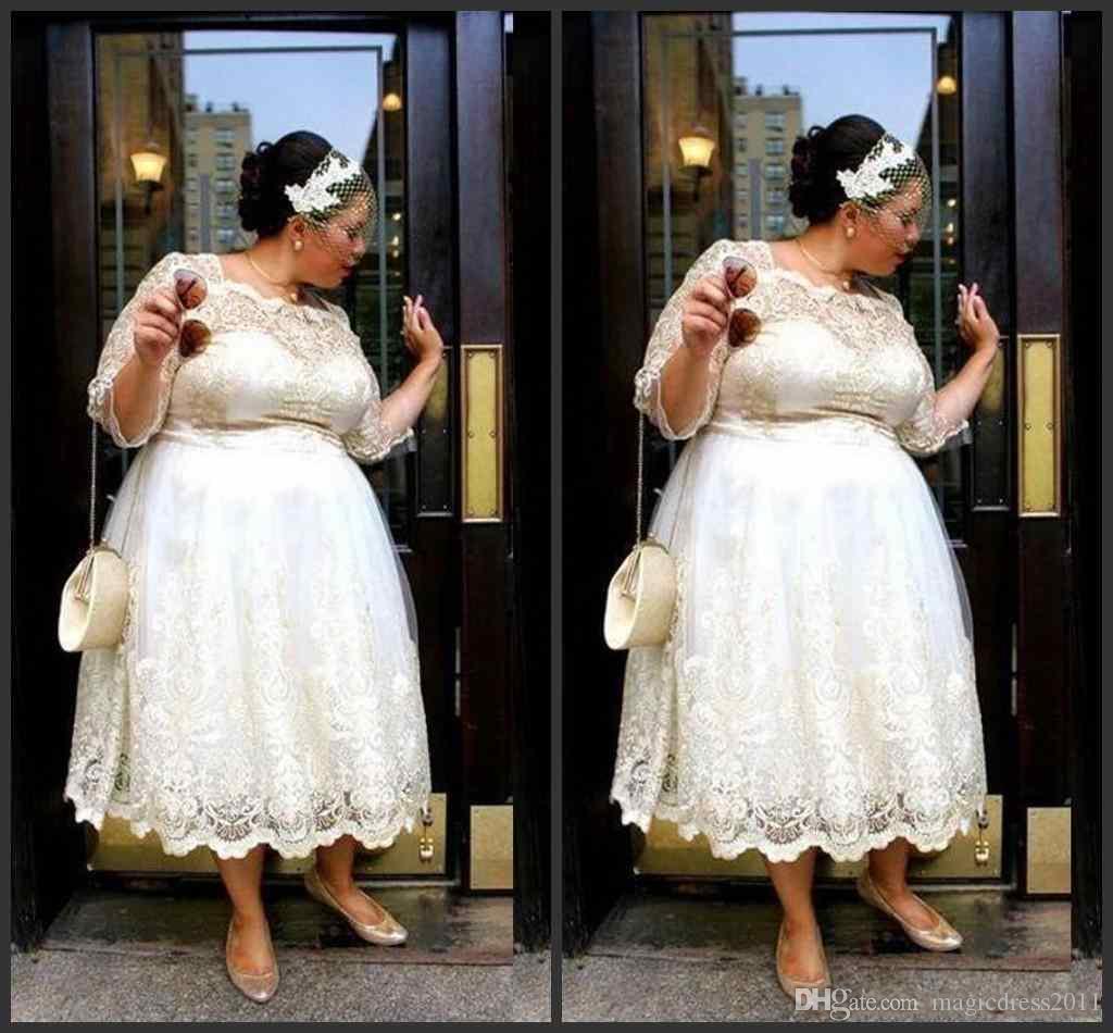 Rabatt Plus Size Vintage Te Längd A Line Vintage Spets Bröllopsklänningar 2018 Elegant 34 Långärmad Brudklänningar Specialtillverkade Bröllopsklänning En Shoulder