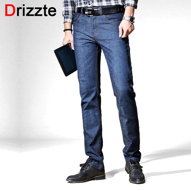 Drizzte Jeans för män Stretch Blå Denim Business Rak Slim Fit