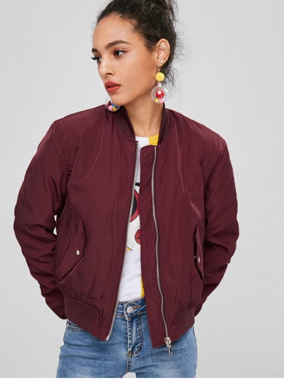 32% RABATT]2019 Zip Up Bomber Quilted Jacka I RÖTT VIN S |  ZAFUL