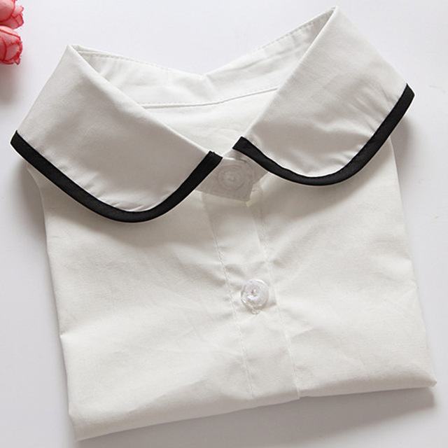 Ny damskjorta bomull vit klänning modekrage chiffong dekorativ