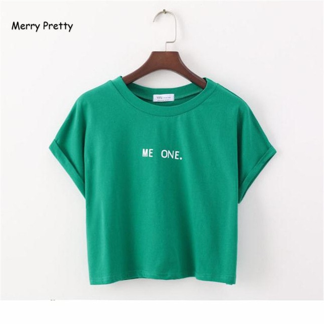 MERRY PETTY New Fashion Söt kortärmad T-shirt Bokstavstryck Crop