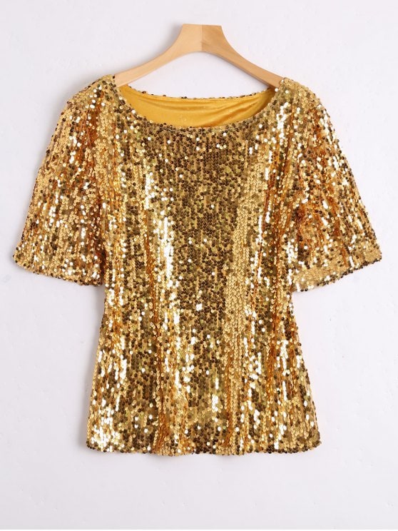 31% RABATT]2019 Plus Size Glitter T-shirt med paljetter i GOLDEN 4XL |  ZAFUL