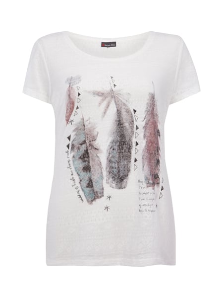 STREET-ONE T-shirt med Ausbrenner-Effekt och Federn-Print i Weiß