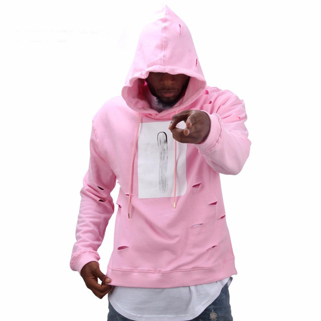 het rea herr hip hop rosa hoodies tröjor män med hålet