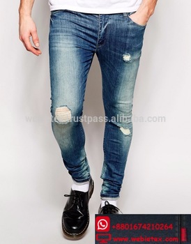 Rippade jeans för män,Förstörda jeans,tvättad jeans - Köp Ripped