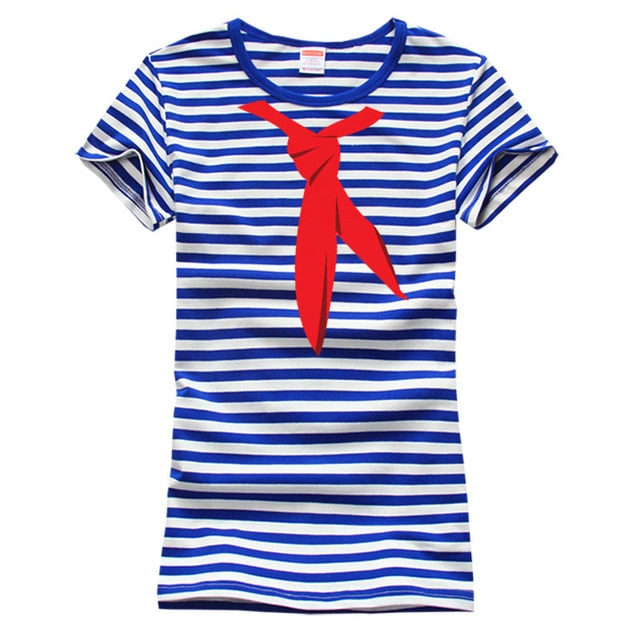 Blue White Stripes Havsrandig skjorta Onlykiss T-shirt Vintage Red