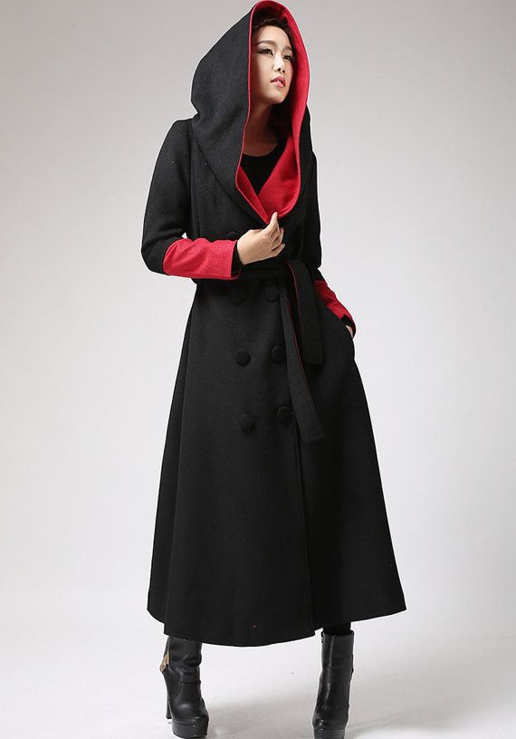 överdimensionerad kappa, lång ullkappa, svart och röd, trenchcoat, lång