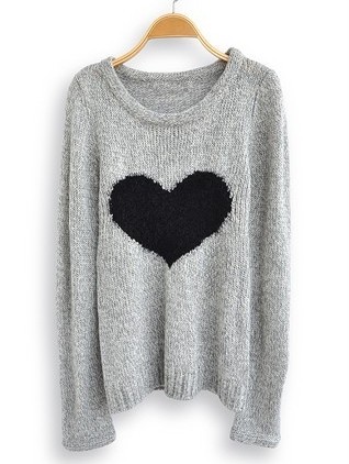 Ljusgrå långärmad Love Heart-tröja på Luulla