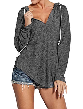 Ezcosplay Kvinnor Deep V Neck Solid Pullover Dragsko Lös