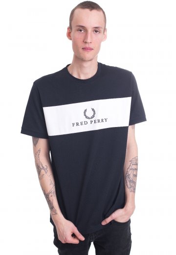Fred Perry - Panelbroderad marinblå - T-shirt - Streetwear Shop