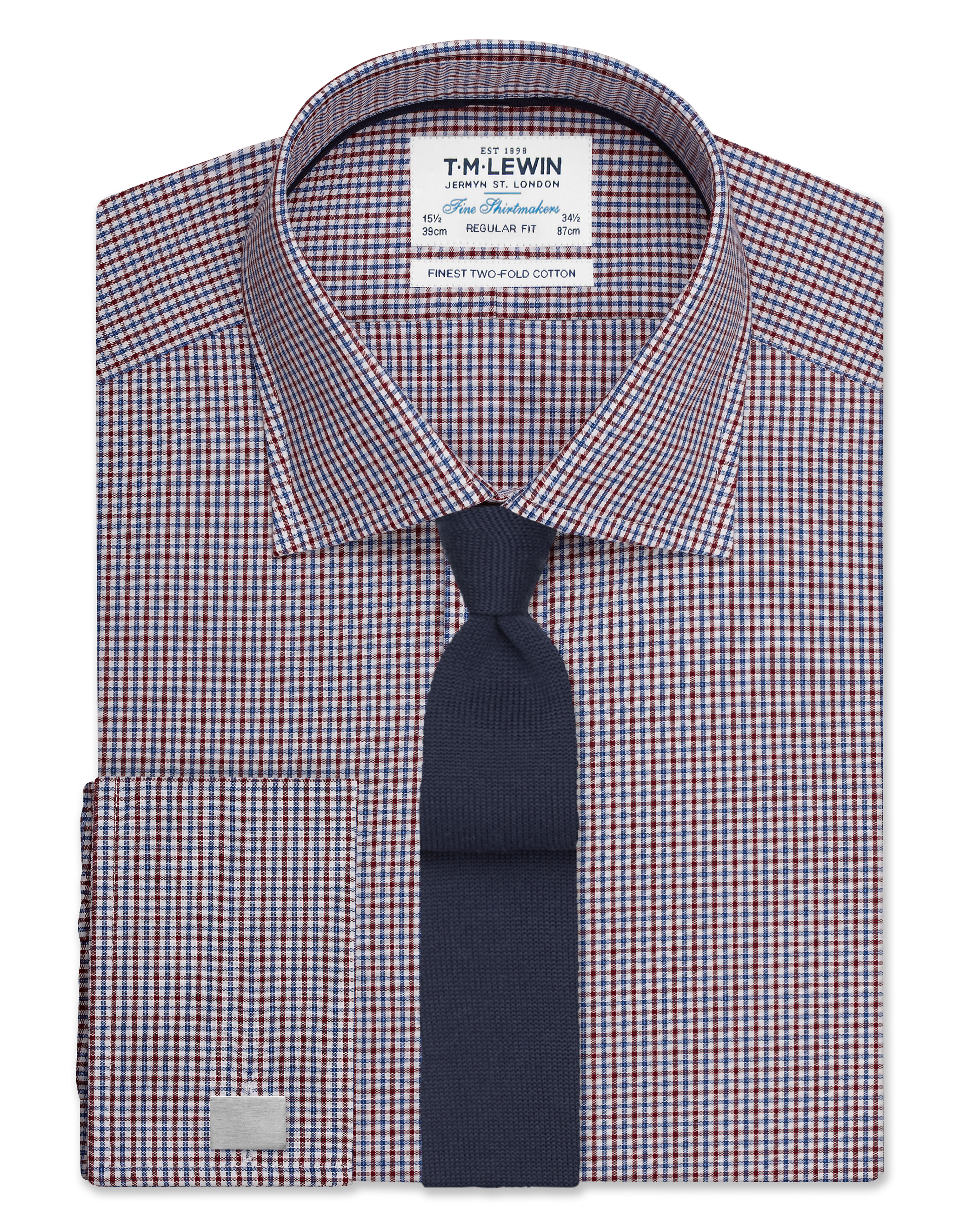 Regular Fit skjortor regular fit vinröd och marinblå mikrorutig skjorta - dubbel manschett GLSALNR