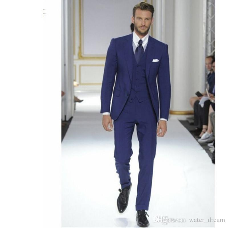 Baldräkter 2018 blå man normala baldräkter brudgumssmoking groomsman blazer affärskostymer mode ZQATIVS