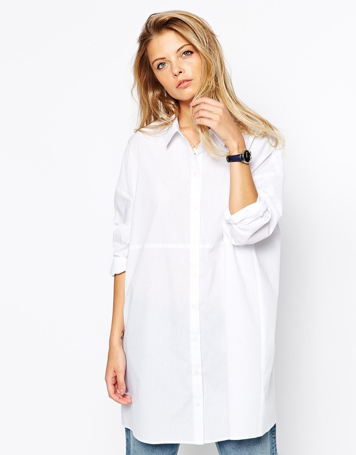 Oversize skjortor för kvinnor ... asos kollektion oversized longline vit skjorta ... EXUQUSG