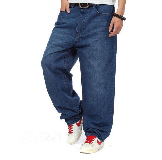 Loose Fit jeans för män heta rea ​​denim män jeans män loose fit jeans hip hop jeans blå lång rak QMICYQQ