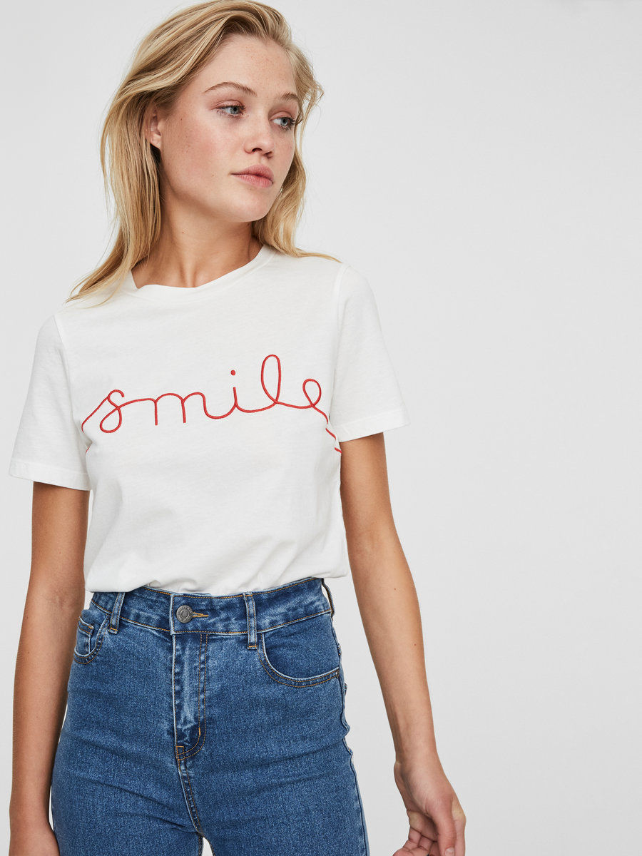 VERO MODA T-SHIRTS smile t-shirt, snövit, stor VECNRRB