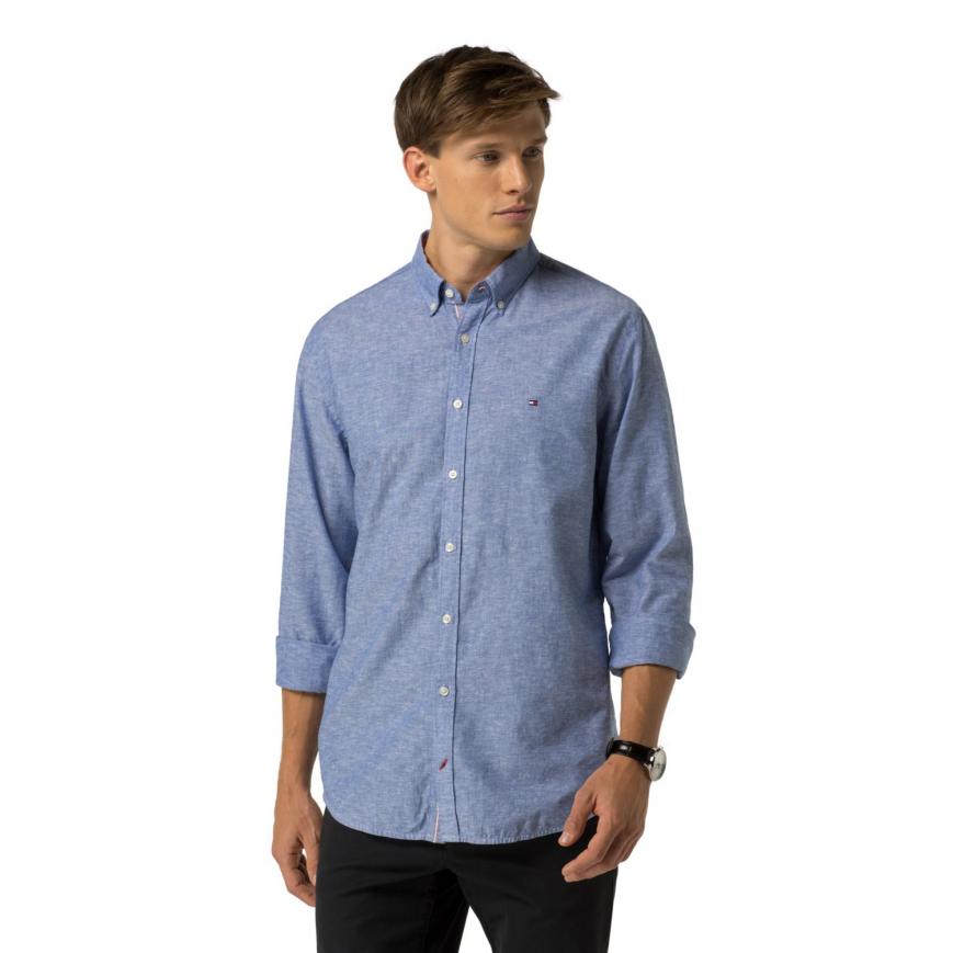 Tommy Hilfiger New York Fit Shirts fritidsskjortor blå - tommy hilfiger new york fit bomullslinneskjorta herr nautisk blå RKLZNUH