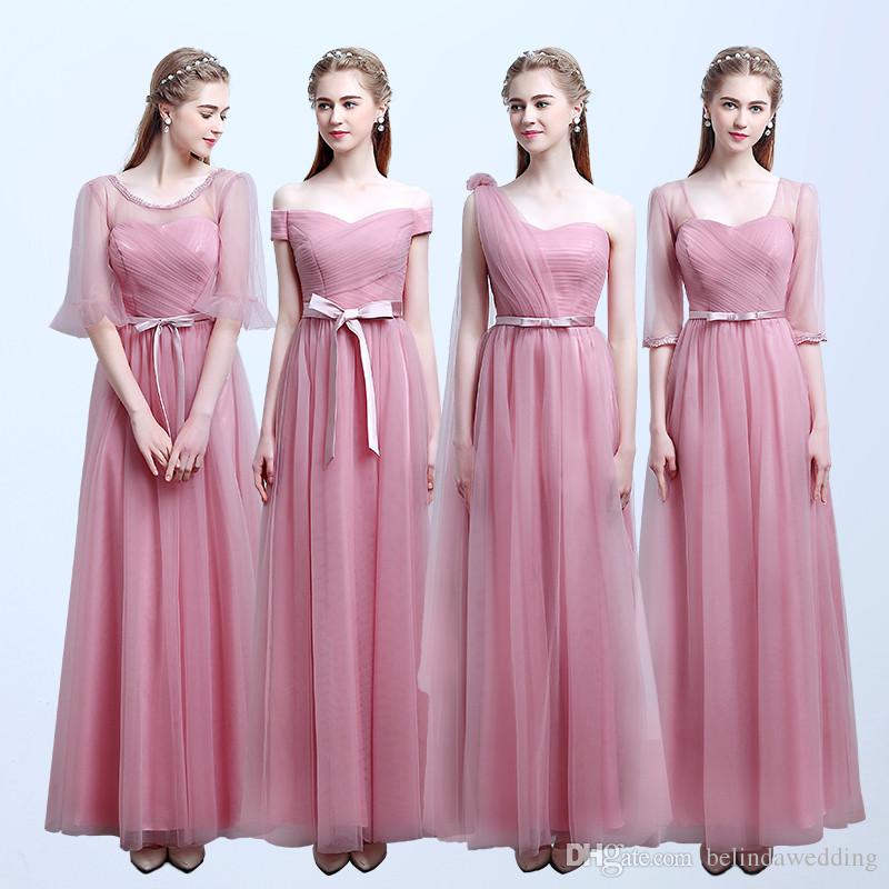 Maid of Honor Klänningar billiga brudtärna klänningar rosa rouge färg tyll spets långa brudtärna klänningar golvlängd ZYQDEXW