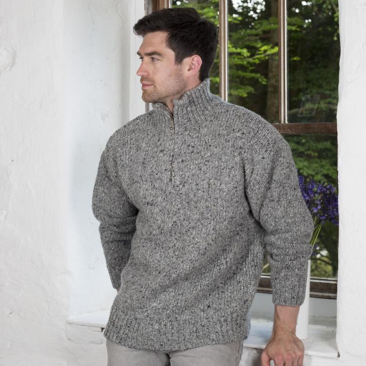 Troyer Sweater herr dragkedja troyer irish aran sweater |  100 % merinoull YEFMZJT