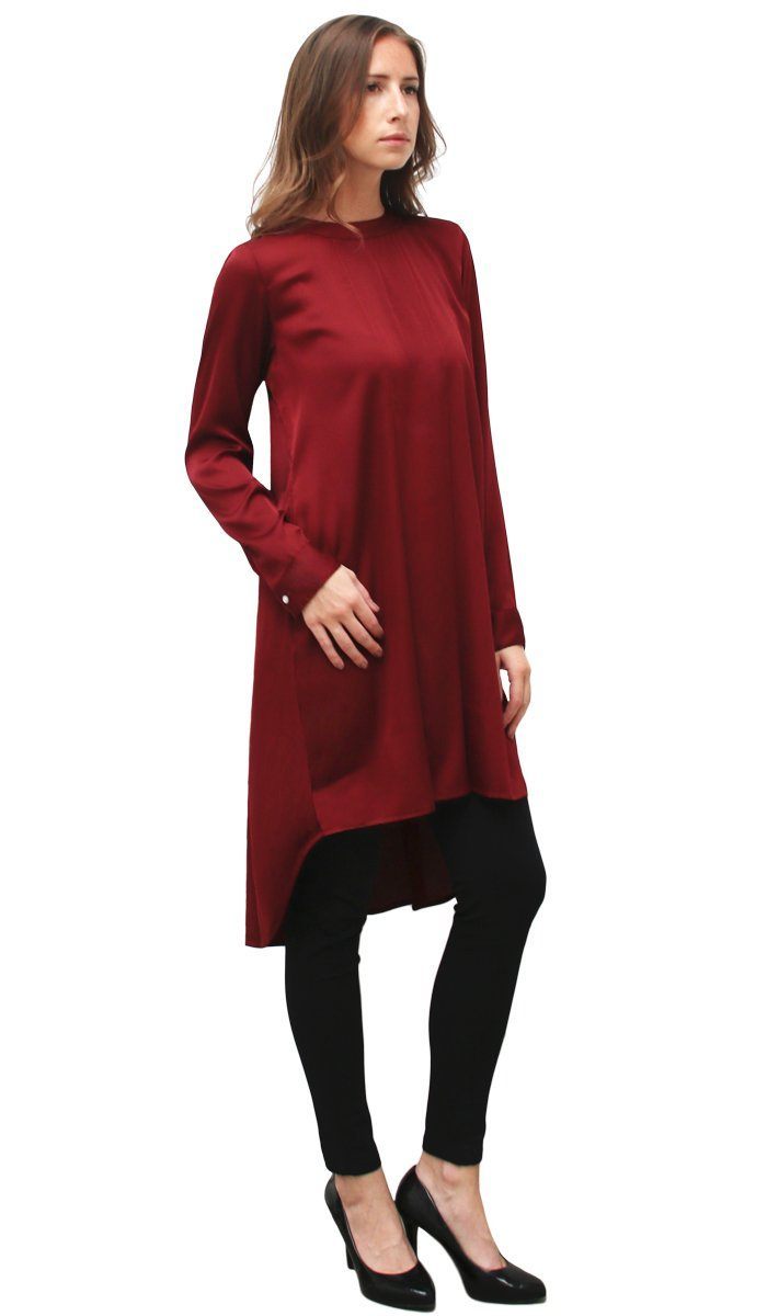 Lång tunika reem charmeuse formell lång tunikaklänning i satin - rödbrun RTLXAKS
