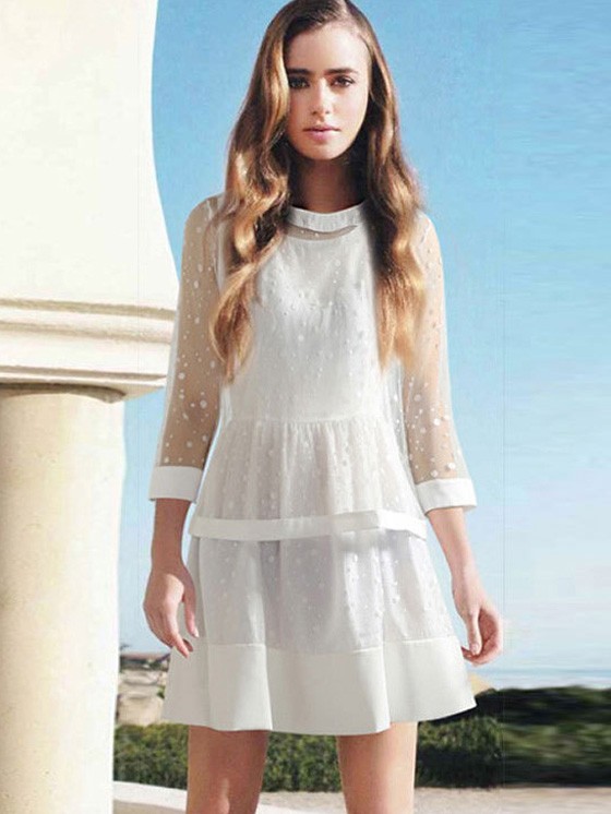 Twinset Fashion vit mode twinset sjunde ärm gasväv topp + prickiga spetsväst klänning MNSIOFK